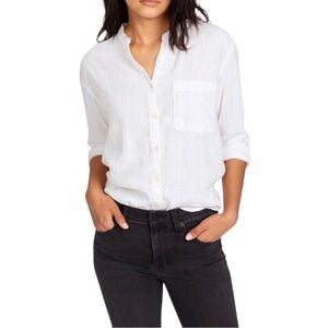 Caribbean Women’s Linen Blend White Casual Button-up Shirt Size L